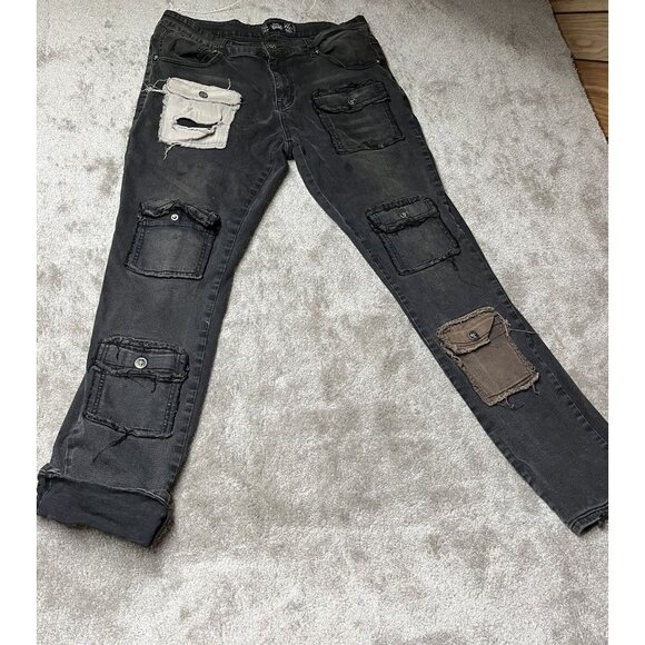 Rebel Vengeance Jeans Grunge Distressed  Y2K Multi-Pocket Jeans Size 36x30 - Picture 1 of 14